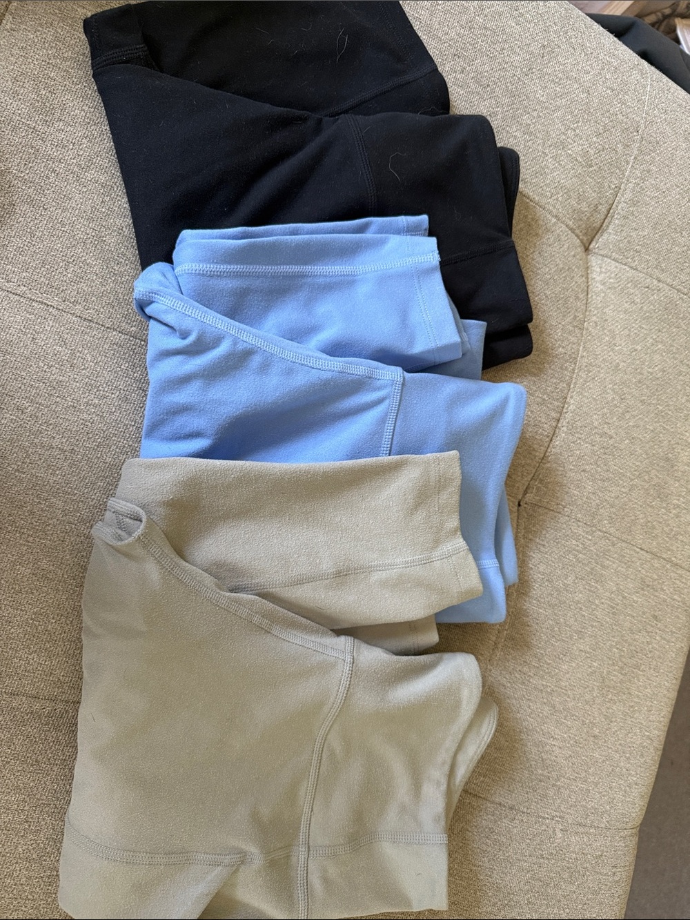 Figs Leggings Trio in Black, Light Blue, and Tan